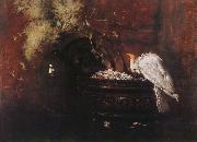 William Merritt Chase Still life and parrot USA oil painting artist